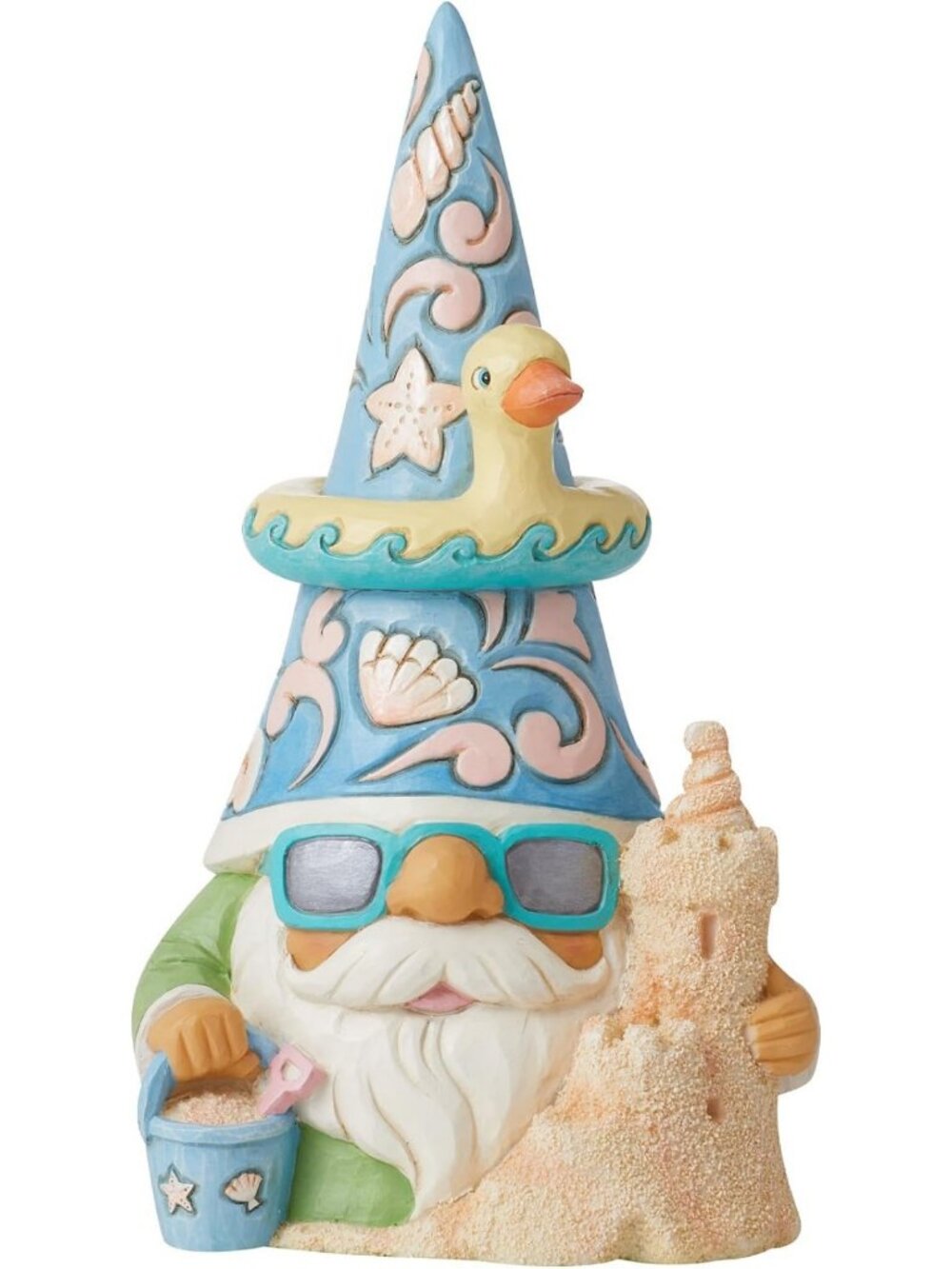 Coastal Gnome Figurine with Sandcastle - 6.34 Inch Beach Decor, Multicolor